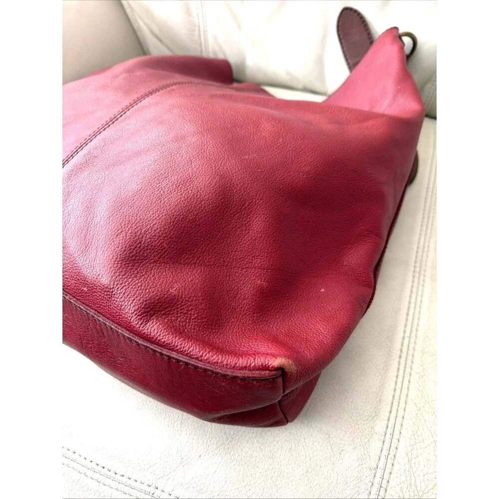 Vintage Lucky Brand Hobo Leather Bag Red Buckle Slouchy Boho Y2K